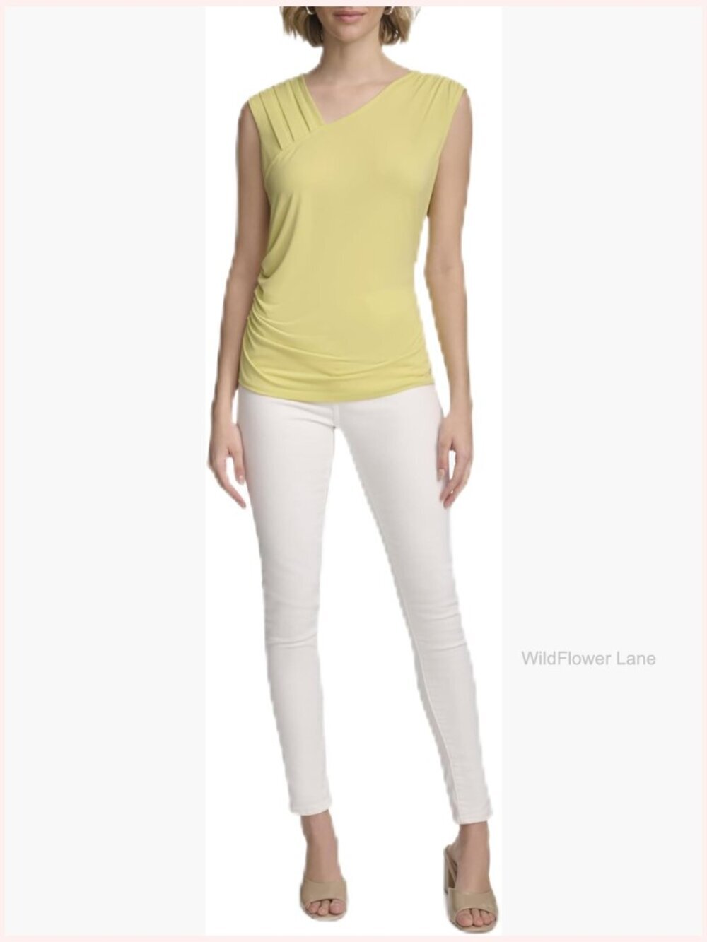 Sleeveless Pleated Shoulder Blouse - Women's Top